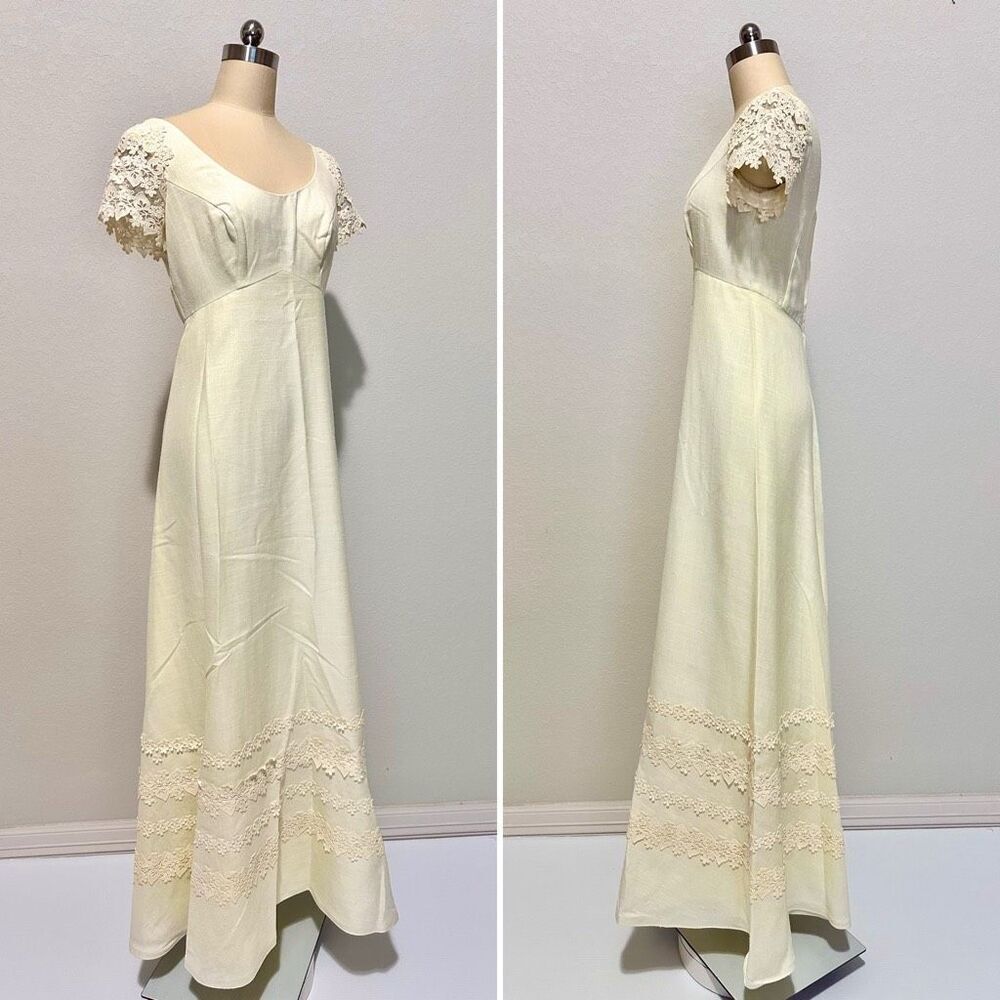 Vtg 70s House of Bianchi Empire Waist Maxi Dress XS Prairie Romantic Edwardian - Picture 4 of 12